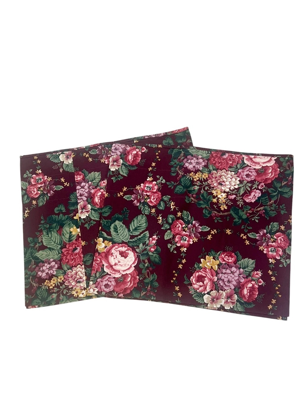 2 Waverly Valances Floral Maroon Pink Peony Roses 16” By 75” Cottagecore
